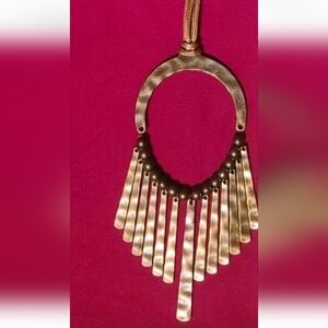 You Wouldn’t Flare! Long Brass Hammered Fringe Pendant Necklace with Earring Set